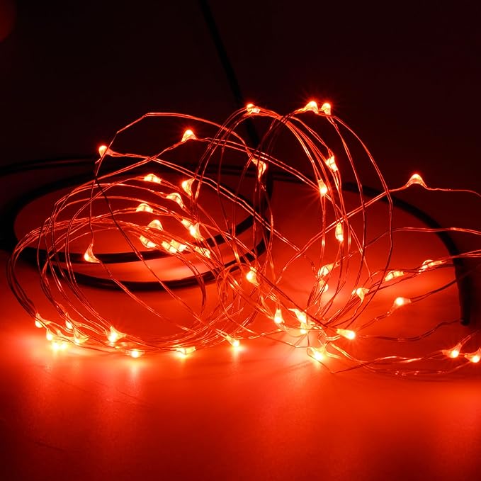 Karlling USB Plug in LED Fairy Lights,5 Packs of 50 LED Bulbs 16 Ft Silver Wire Waterproof Starry String Lights for Bedroom Patio Garden Party Wedding Commercial Lighting (Red)