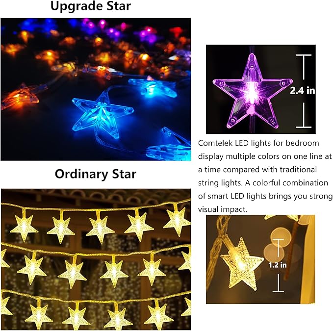 Comtelek Bed Canopy with LED Star Lights, Canopy Bed Curtain with RGB Color Changing String Lights with Smart App Control Remote for Princess Girls Bedroom, Suggested for Twin Full Queen King Bed