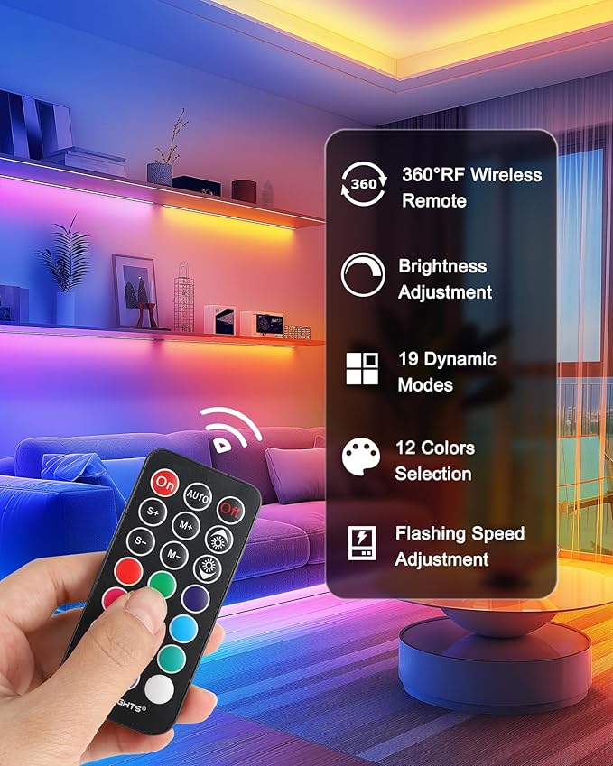 LED Strip Lights, HitLights 4 Pre-Cut 1ft/4ft Small Light Strips Dimmable, RGB 5050 Color Changing LED Tape Light with Remote and UL-Listed Adapter for TV Backlight, Bedroom, Cabinet Shelf Display