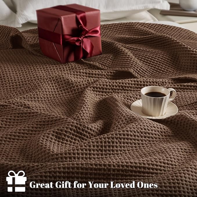 PHF 100% Cotton Waffle Weave Blanket King Size for Bed,Snag Proof Lightweight Breathable Moisture-wicking Throw for Couch,Great for Layering in Cold Weather,Machine Washable,Home Decor Gift-Cappuccino