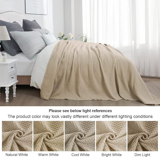PHF 100% Cotton Waffle Weave Blanket Twin Size for Bed,Snag Proof Lightweight Breathable Throw for Couch,Great for Layering in Cold Weather,Machine Washable,Home Decor Gift-Khaki/Simply Taupe