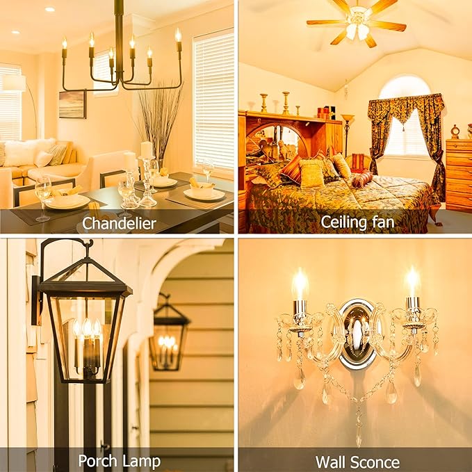 Cotanic E12 Base 3000K LED Light Bulbs Dimmable, Soft White Candelabra LED Bulbs 60W Equivalent, Candle Shape Type B Light Bulbs for Chandelier, Decorative LED Filament Clear Glass, 600LM, 6 Pack