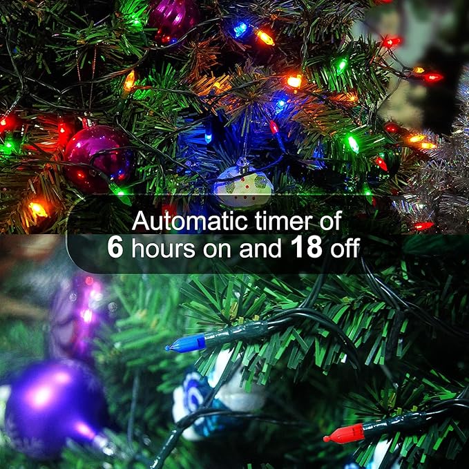 Christmas Light, 33ft 100 LED Battery Operated String Lights with Auto Timer & 8 Modes, Green Wire Outdoor Waterproof String Lights for Outdoor and Indoor Christmas Decor, Multicolor 2Pack