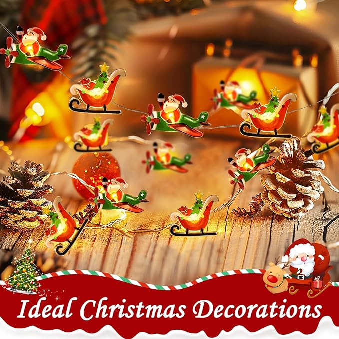 Coquimbo Christmas Lights Indoor Decorations, 10FT 30 LED Santa Claus Sleigh Christmas Tree String Lights Fairy Lights for Home Decor Xmas Tree Indoor Outdoor Holiday Party Decorations