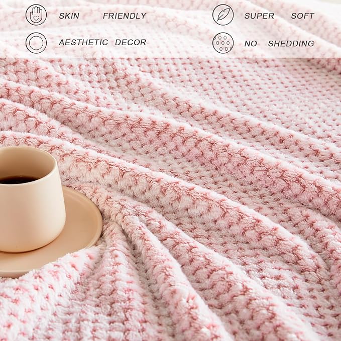 Exclusivo Mezcla Fleece Bed Blanket Queen Size, Super Soft and Warm Blankets for Couch, Sofa and Bed Waffle Textured, Cozy, Fuzzy and Lightweight (Mixed Pink, 90x90 Inches)