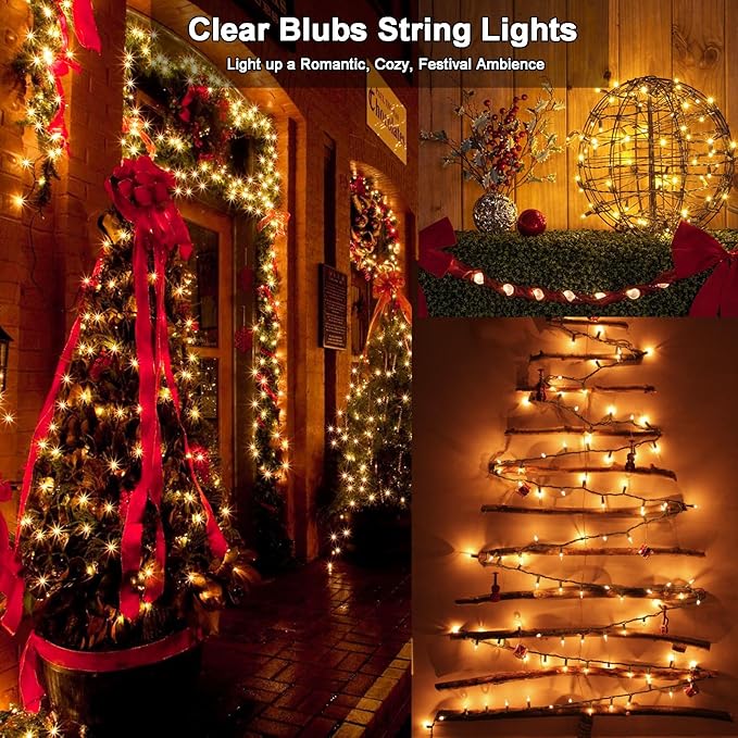 Brizled Warm White Clear Christmas Lights Connectable, 21FT 100 Count Mini Incandescent String Lights Plug in, Waterproof Xmas Tree Lights Green Wire for Indoor Outdoor Home Party Garden Yard Decor