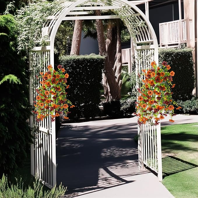 Artificial Hanging Flowers Plants for Outdoor Fall Decoration, 2PCS Faux Silk Daisy UV Resistant Look Real for Outside Home Indoor Planter Porch Window Yard Mums Autumn Decor(Orange Brown)
