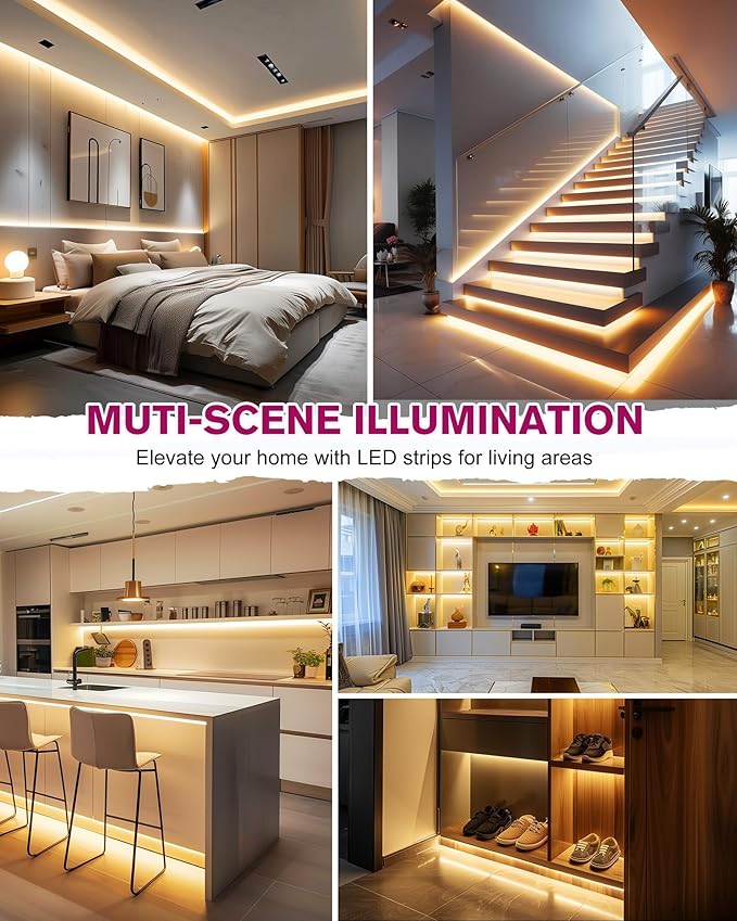 EMITEVER COB LED Strip Lights Kit Warm White with Remote & 24V Power Supply,16.4ft Dimmable Tape Light 3000K, High Density 2400LEDs, 305+LM/FT, CRI90+, Suitable for Bedroom Kitchen Cabinet Lighting