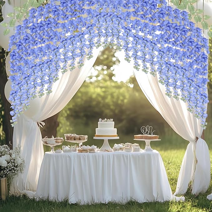 mizii 6Pcs Royal Blue Wisteria Hanging Flowers 48" Silk Wisteria Artificial Flowers Garland Vines Fake Hanging Flowers Decoration for Wedding Flower Wall Backdrop Centerpieces Room Decor (Royal Blue)