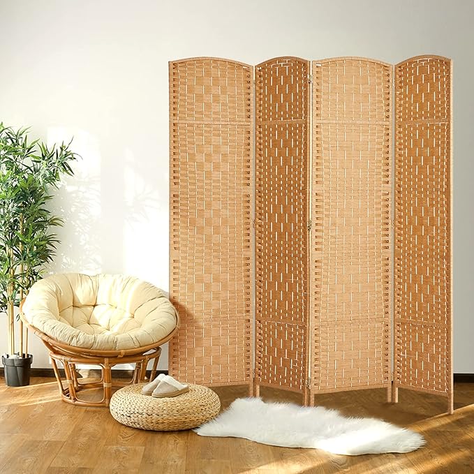 Rose Home Fashion 6 ft Tall Room Divider, Room Dividers and Folding Privacy Screens, 15.7in Privacy Screen 4 Panel Partition Temporary Wall Separation for Private, Light Beige