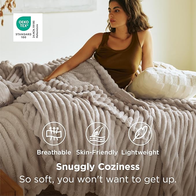 Bedsure GentleSoft California King Size Blanket for Bed - Cozy Soft Blankets for Women, Cute Large Throws for Girls, Linen, 102x96 Inches