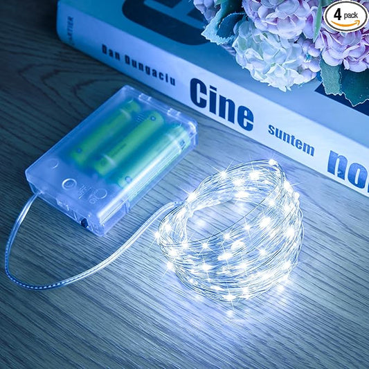 Minetom Fairy Lights Battery Operated, 4 Pack 33FT 100 LEDs Mini Battery Powered String Lights, Waterproof Twinkle Lights Mason Jar Lights for Indoor Home Wedding Christmas Decoration, Pure White