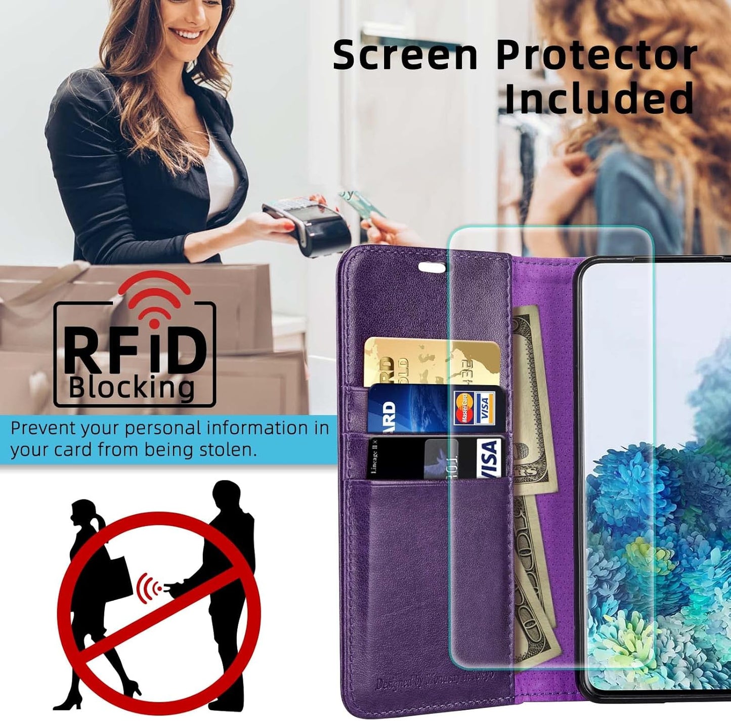 MONASAY Wallet Case for Galaxy S9, 5.8-inch, RFID Blocking, Flip Folio Leather Cell Phone Cover with Credit Card Holder
