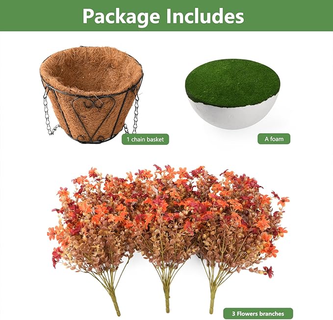INQCMY Fall Artificial Faux Hanging Flowers Plants Basket for Outdoor Outside Decoration,Fake Silk Daisy in Planter Realistic UV Resistant for Home Porch Balcony Patio Yard Autumn Decor（Orange Brown）