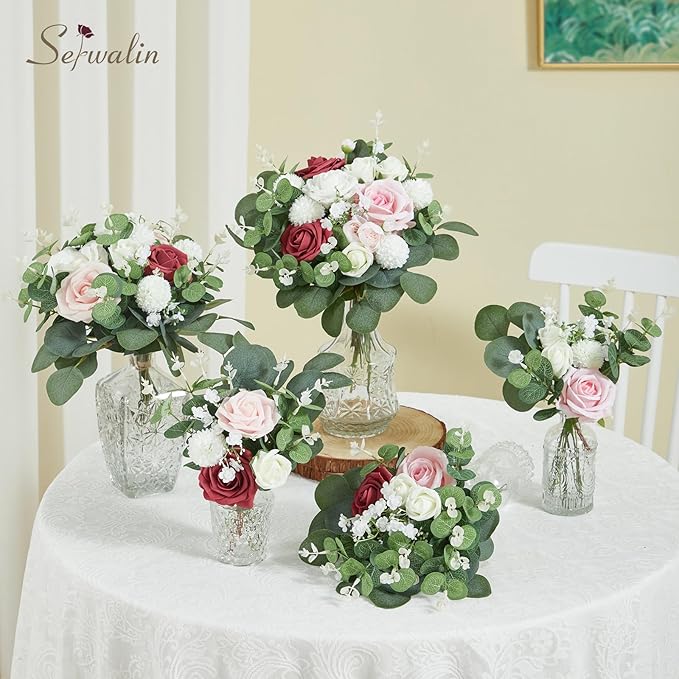 Serwalin 200 Pcs 7 Kinds Mixed Artificial Eucalyptus Leaves Stems Bulk Faux Silver Dollar Eucalyptus Leaves Real Touch Greenery Branches for Wedding Floral Arrangement Table Centerpieces Home Decor