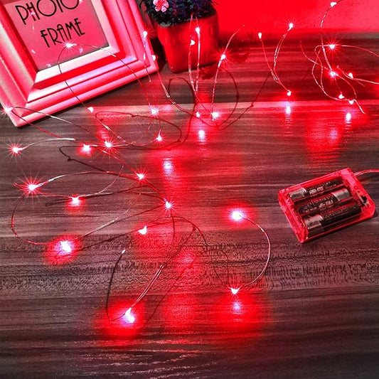 Led Fairy Lights Battery Operated, 1 Pack Mini Battery Powered Copper Wire Starry Fairy Lights for Bedroom, Christmas, Parties, Wedding, Centerpiece, Decoration (5m/16ft Red)