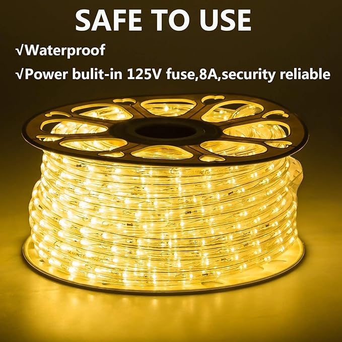LED Rope Lights Outdoor Waterproof, 131.2ft Rope Lighting Warm White Light Strip, 110V LED Strip Lights Indoor, Connectable String Tape Light for Backyards, Patio, Decorative Lighting