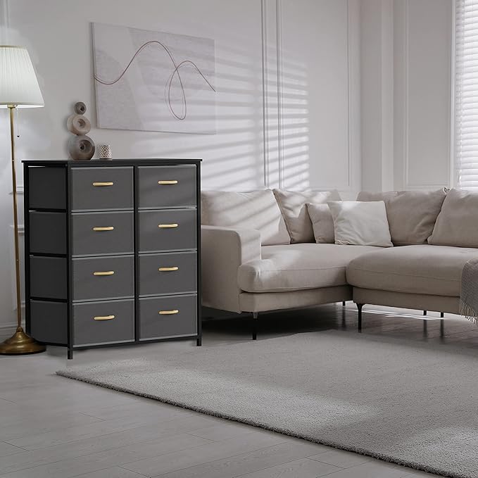 SIMPLE HOUSEWARE 8 Drawer Wide Dresser Tall Storage Tower, Dark Grey