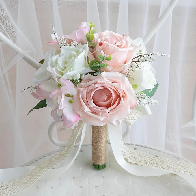 Wedding Bouquets for Bride Bridesmaid, Artificial Dusty Rose Bride Flower Bouquet for Wedding Church Decoration Ceremony, Anniversary, etc, Roses Flowers
