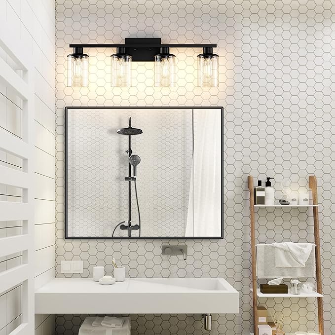 Black Bathroom Vanity Light Fixtures Over Mirror 4-Light Vanity Lighting Fixtures Wall Sconce Lamp