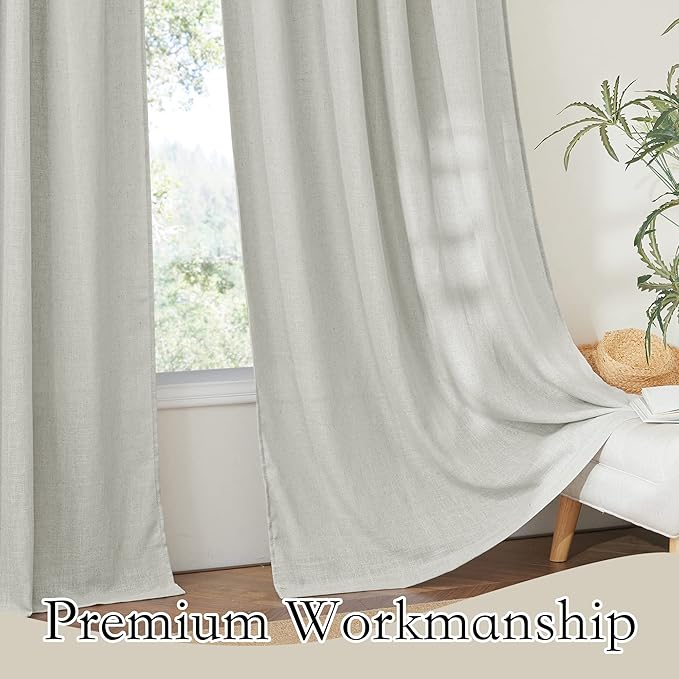 RYB HOME Linen Textured Sheer Curtains 45 inch Length, Half Privacy Sheers Drapes for Bathroom Bedroom Small Window Decor, Deep Grey, W 52 x L 45 inches, Set of 2