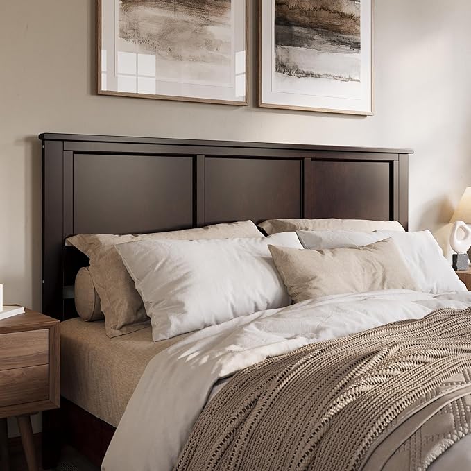 AFI, Madison King Solid Wood Panel Headboard with Attachable Charger, Espresso