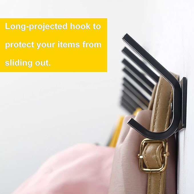 WEBI Coat Rack Wall Mounted,8 Hooks for Hanging Coats,Hook Rack Hook Rail Coat Hanger Wall Mount for Backpack,Clothes,Jacket,Black,2 Packs