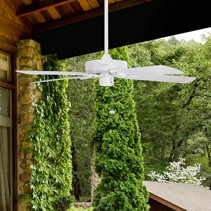 Honeywell Ceiling Fans Belmar 52 Inch Ceiling Fan Without Light, Outdoor Ceiling Fan with Pull Chain, Tri-Mount Traditional 5 Blade Design, ETL Wet Rated, White (50198-01)