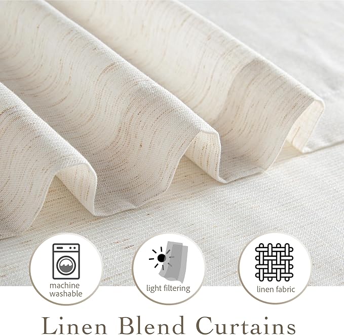 RYB HOME Sheer Curtains 84 inches Long Linen Blend Light & Airy Vertical Translucent Panels for Bedroom Living Room Office, Rod Pocket & Back Tab, W52 x L84, Ivory, 2 Panels
