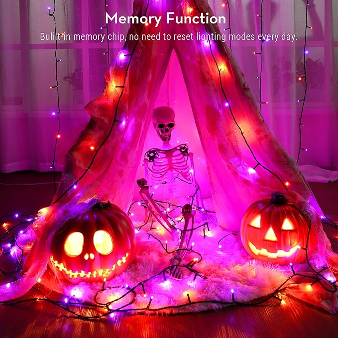 ODEETRONIC Orange & Purple Halloween Lights, 98.42ft 300 LED Orange Lights, Connectable 8 Modes Mini String Light, Plug in Twinkle Purple Halloween Light Waterproof for Holiday Party Home Garden Decor