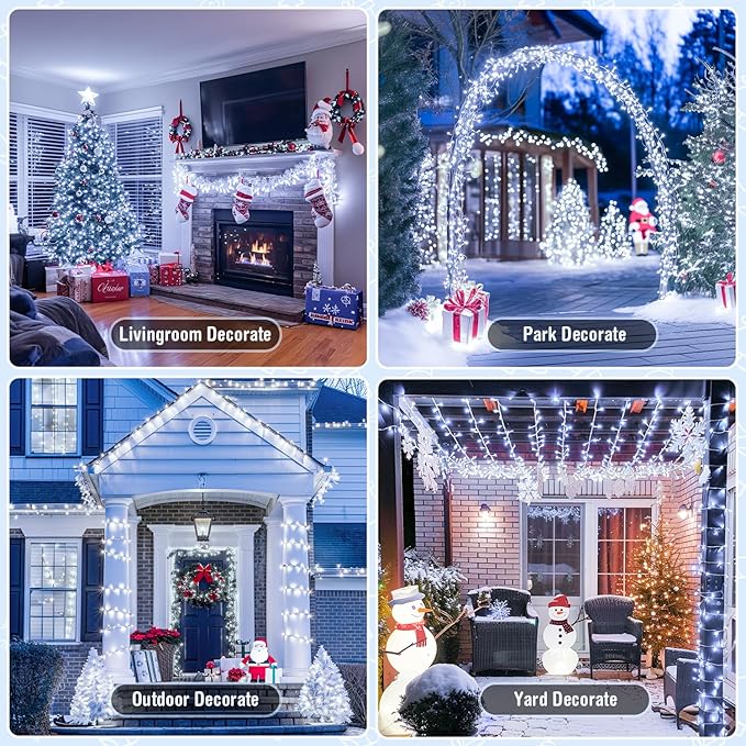 JMEXSUSS 2 Pack White Battery Operated Christmas String Lights, Each 33ft 100 LED Wedding Lights Outdoor Indoor, with 8 Modes Remote Waterproof