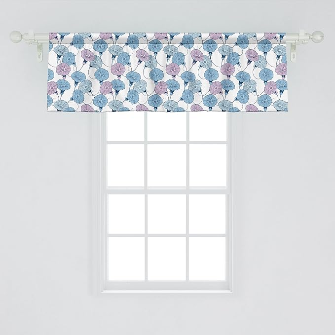 Ambesonne Flower Window Valance, Delicate Pastel Spring Trill Bindweeds, Curtain Valance for Kitchen Bedroom Decor with Rod Pocket, 42" x 18", Blue Grey Mauve