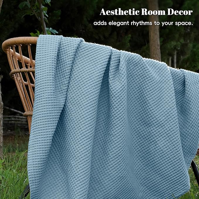 PHF 100% Cotton Waffle Weave Blanket Twin Size for Bed,Snag Proof Lightweight Breathable Moisture-Wicking Throw for Couch,Great for Layering in Cold Weather,Machine Washable,Home Decor Gift-Dusty Blue
