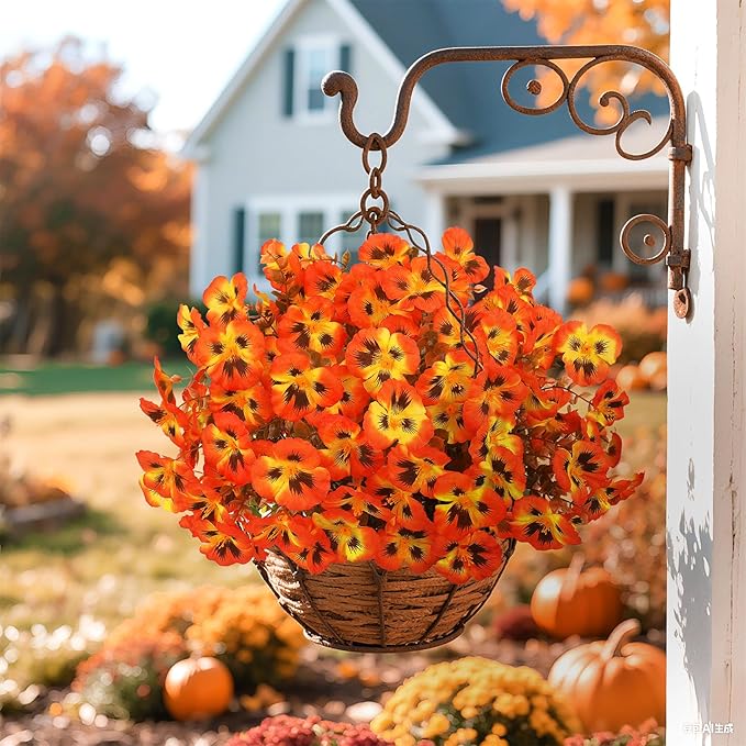 Ouddy Decor 15 Bundles Fake Mums Artificial Fall Flowers for Decorations, Fall Faux Pansy Flowers UV Resistant Fake Plants for Garden Porch Patio Farmhouse Autumn Harvest Thanksgiving Decor, Orange
