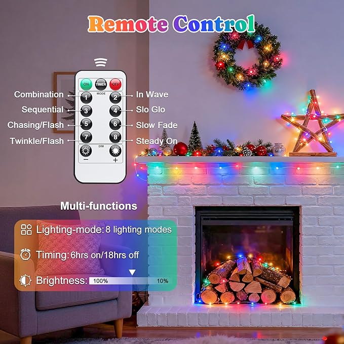 JMEXSUSS 2 Pack Multicolor Fairy Lights Battery Operated, Total 200 LED 66ft Indoor Christmas Twinkle Lights with Remote, 8 Modes Multicolor String Lights for Bedroom Wedding Birthday Party