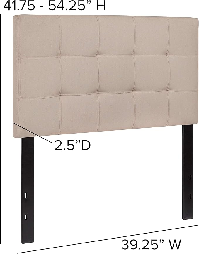 Flash Furniture Bedford Box Stitch Tufted Upholstered Twin Size Headboard in Beige Fabric