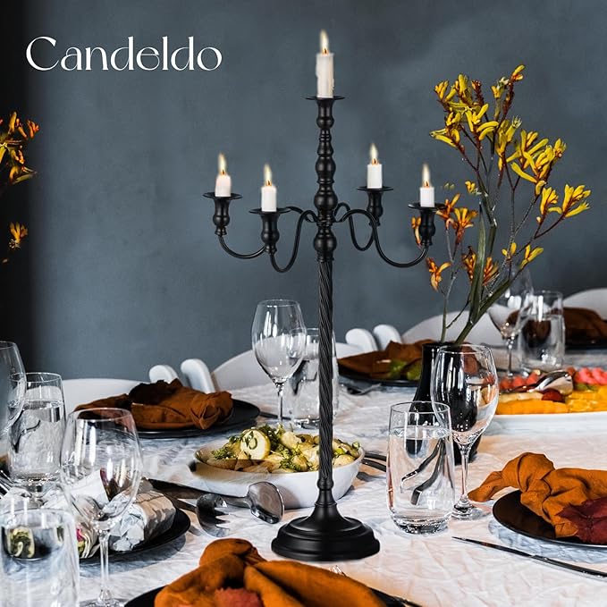Black Candelabra Halloween Decorations: 28 Inches Floor Gothic Candle Holder 5 Arm Metal Candlestick Stand for Table Fireplace Victorian Decor Set of 2