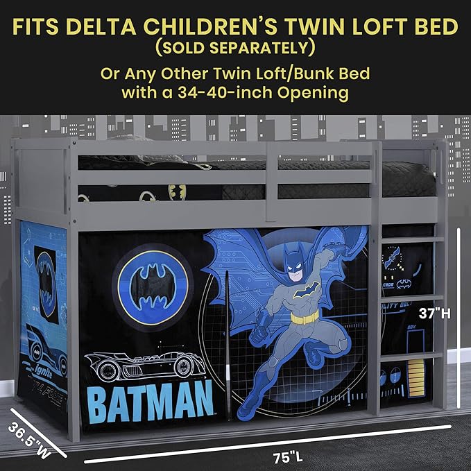 Batman Loft Bed Tent - Curtain Set for Low Twin Loft (Bed Sold Separately) by Delta Children (Pack of 10)