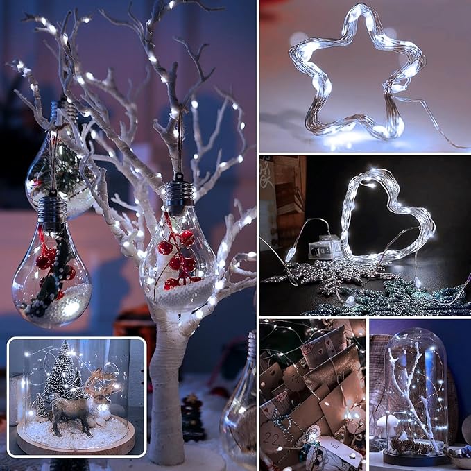 20 Pack Fairy Lights Battery Operated 7ft 20 LED Mini String Lights Twinkle Lights Silver Wire Firefly Starry Lights for Mason Jars Wedding Party Christmas Centerpiece Table Decorations, Cool White