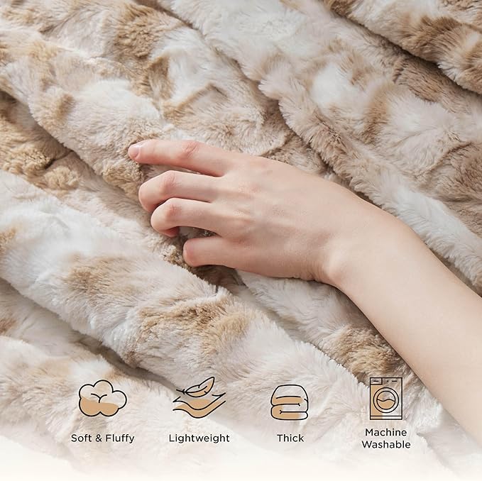 Bedsure GentleSoft Sherpa Fluffy Blanket King Size for Bed - Fleece Warm and Cozy for Women Gift, Plush & Fuzzy Faux Fur Christmas Blanket for Couch, Sofa Decor, Tie Dye Design, Beige, 108x90 Inches