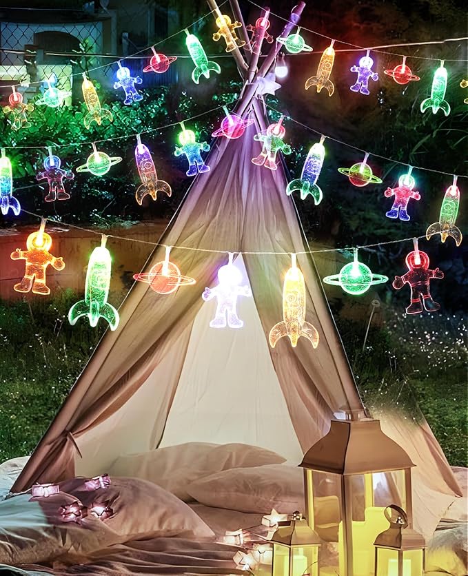 AceList Space String Lights, 50 LED Color-Changing Fairy Lights with Battery&USB Powered for Children's/Kids' Rooms, Space-Themed Party, Christmas and Bedroom Decor