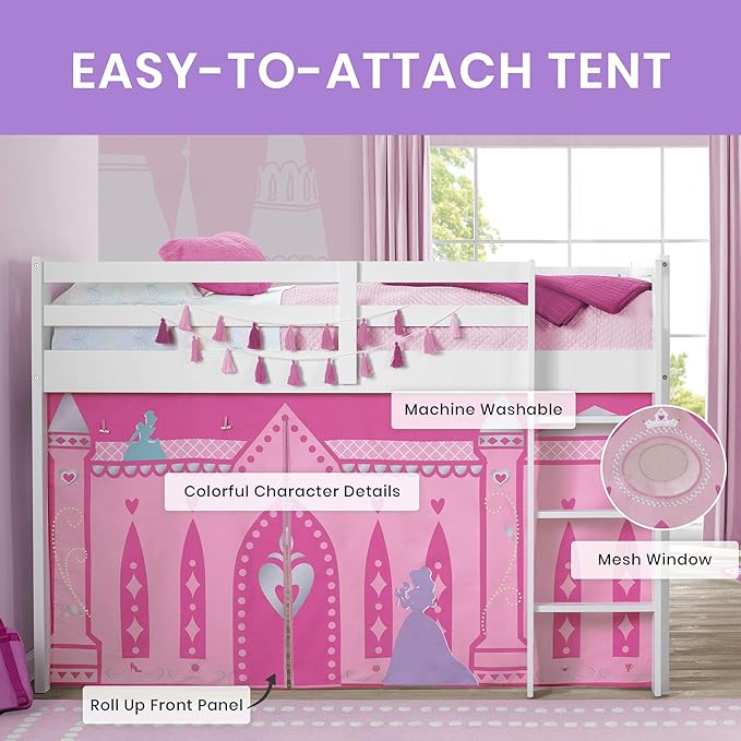 Disney Princess Loft Bed Tent - Curtain Set for Low Twin LoftBed (Bed Sold Separately) by Delta Children (Pack of 10)