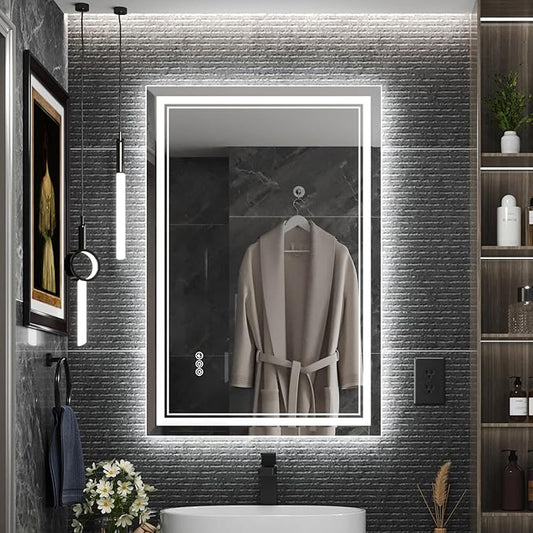 24x36 Inch Led Mirror for Bathroom with Front Light and Backlit, Dimmable Anti Fog Wall Bathroom Mirror with Led Lights, Water Proof, Decor Vanity Mirror