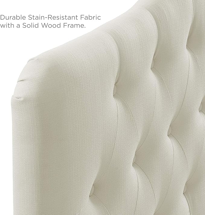 Modway Annabel Tufted Button Linen Fabric Upholstered Queen Headboard in Ivory