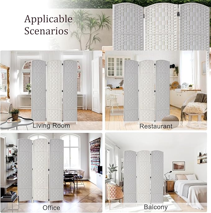 Rose Home Fashion 6 ft Tall Room Divider, Room Dividers and Folding Privacy Screens, 15.7in Privacy Screen 3 Panel Partition Temporary Wall Separation for Private, White