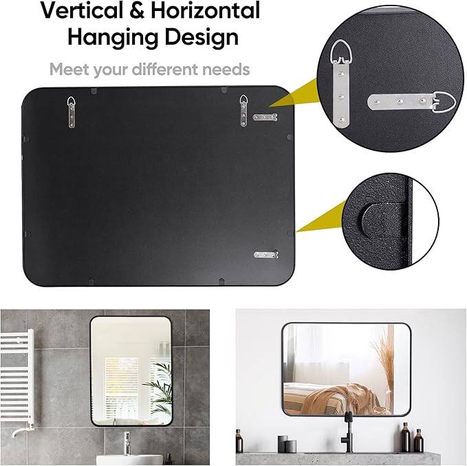 SUPER DEAL 22x30 Inch Black Wall Mirror for Bathroom, Wall Mounted Rectangular Entryways Decor Vanity Mirrors with Stainless Steel Metal Frame and Rounded Edge
