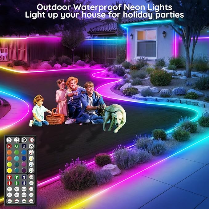 FBZ 20Ft Led Rope Lights, Flexible Neon Lights Control with App/Remote, Multiple Modes, IP65 Outdoor RGB Waterproof, Music Sync Gaming Light Strip for Bedroom Decor