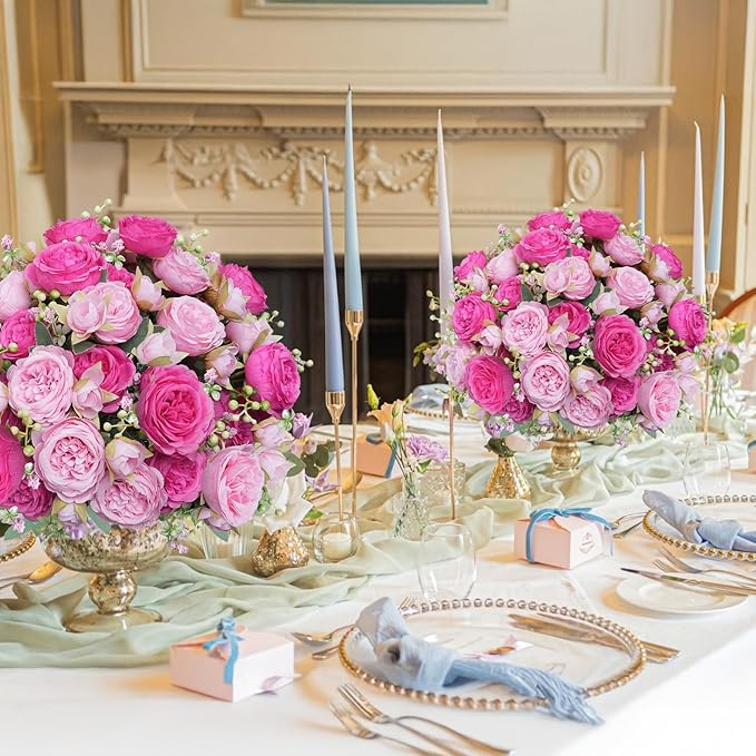 10 Bundles Peonies Artificial Flowers, Pink Silk Peony Flower Bulk Bridesmaid Bouquet for Indoor Home Decor Bedroom Kitchen Office Wedding Party Table Centerpieces