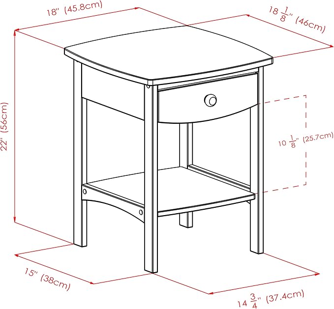 Winsome 22 x 18 x 18-Inch Wood Curved End Table/Night Stand with One Drawer, Brown (94918)