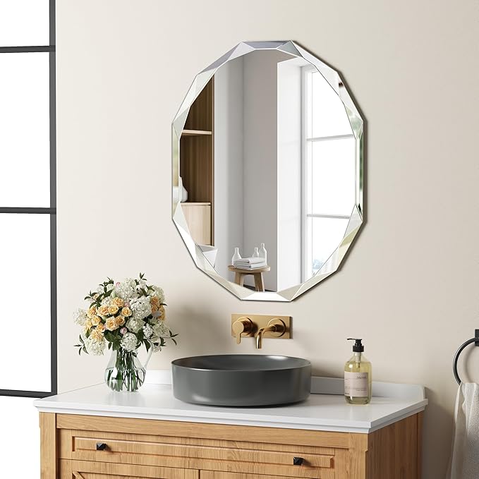 Silver Wall Mirror-Beveled Edge Frameless Mirror for Bathroom, Vanity, Bedroom, Rectangle Mirrors（24X30inch）